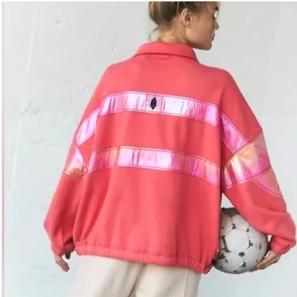 Free People Movement Oversized Away We Go Half Zip Pullover Sweatshirt Pink S128 - Picture 2 of 14